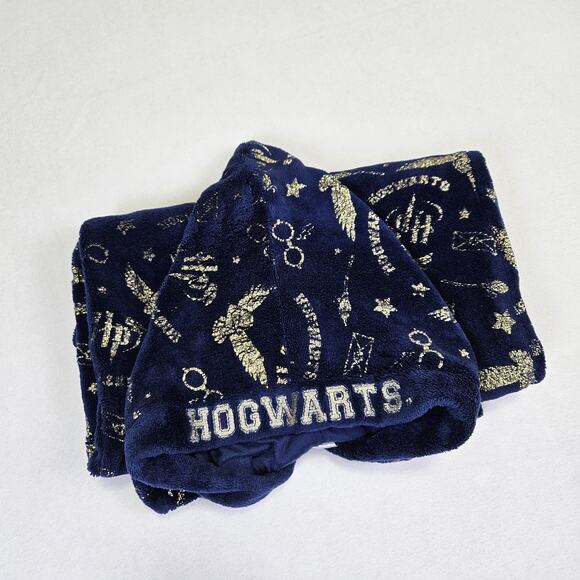 Harry Potter Hooded Pajama One Piece Unisex Kids M 7/8 Hogwarts Fleece Blue Gold - Picture 12 of 12